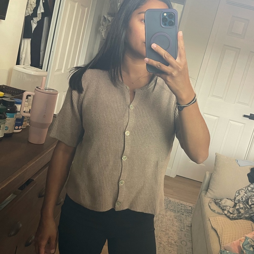Tan Short Sleeve Cardigan
